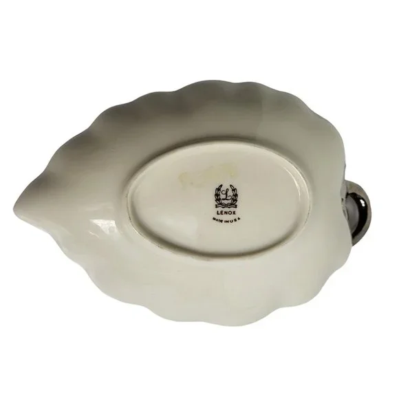 Lenox Candy Trinket Jewelry Dish Leaf With Silver Trim Vintage USA Home Decor - Picture 2 of 16